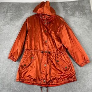 Obermeyer Pamela Parka Jacket Womens 8 Orange Hooded Shiny Nylon Vintage Ski